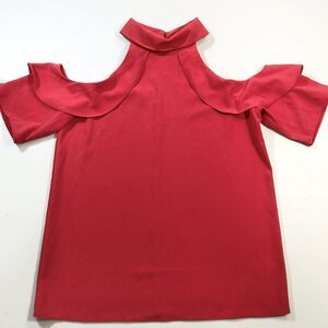 Lucky Brand Women’s Cold Shoulder Top Blouse High Neckline Ruffles Sz S